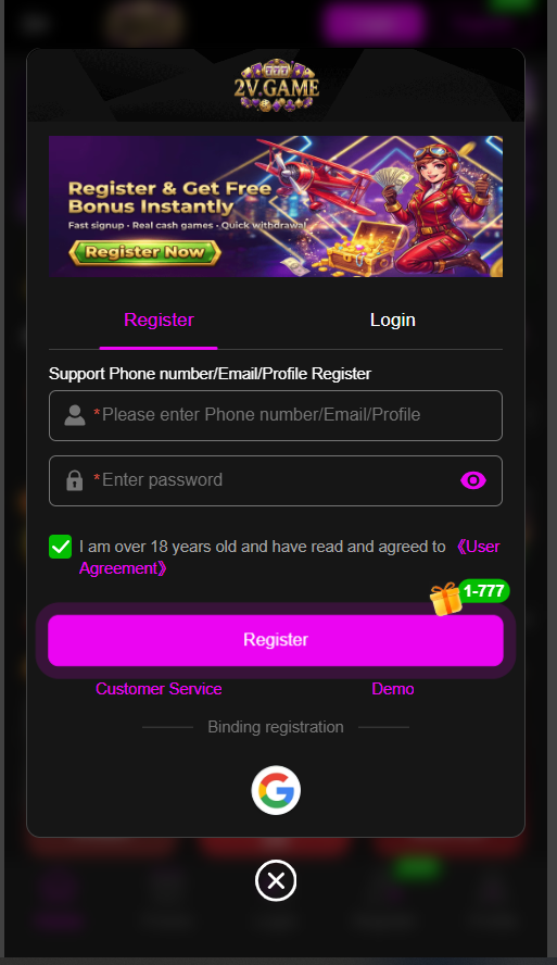 how to login in 2v game apk