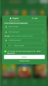 Step-by-step PKWG5D game login and registration guide on an Android phone