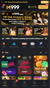 m999 game casino interface reflects simle mobile friendly feature.