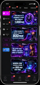 786ACE Game app promotional dashboard on iPhone with VIP rewards, invite bonuses, first deposit cashback, and PKR earning offers.