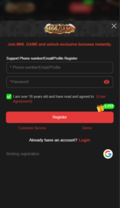 M66 Game app dashboard showing rewards and earning features