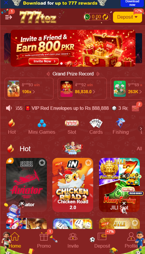 777tez game mobile app dashboard showing available earning wallet balances on a smartphone screen